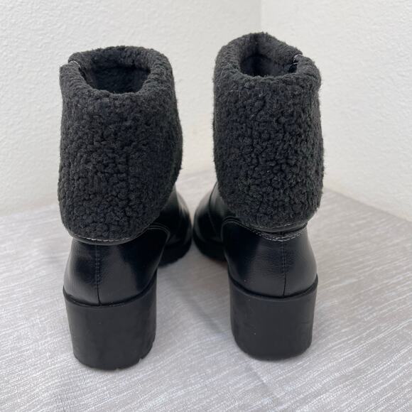 Aerosoles Faux Fur Cuff Black Chunky Ankle Boots Womens 9.5M Winter Warm Comfort - Picture 4 of 9